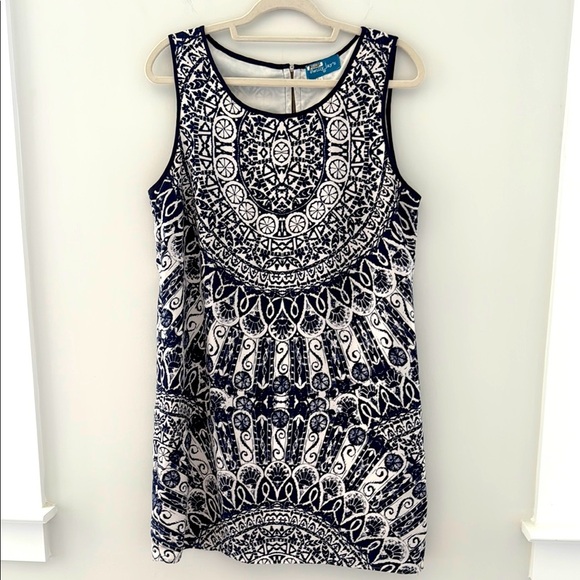 Navy and White Coastal Sleeveless Patterned Dress Size L - Picture 1 of 6